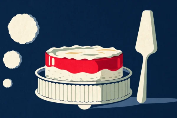 Ostekake med rødt gelélokk
