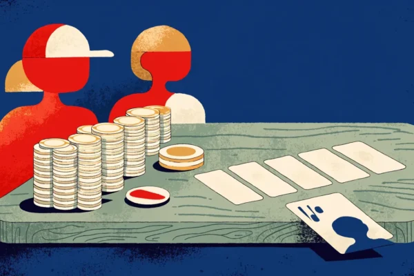 Pokerkort og sjetonger på et grønt bord
