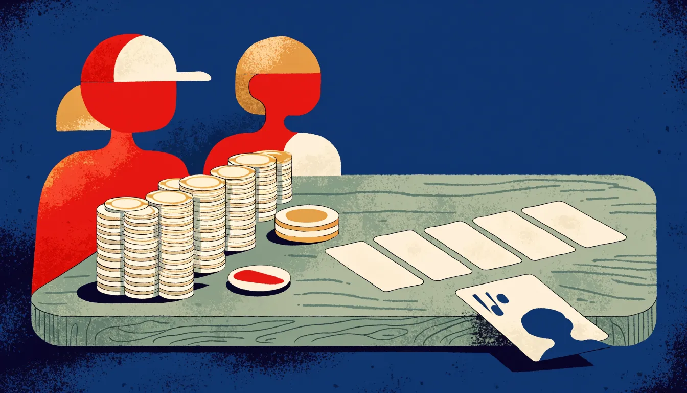 Pokerkort og sjetonger på et grønt bord
